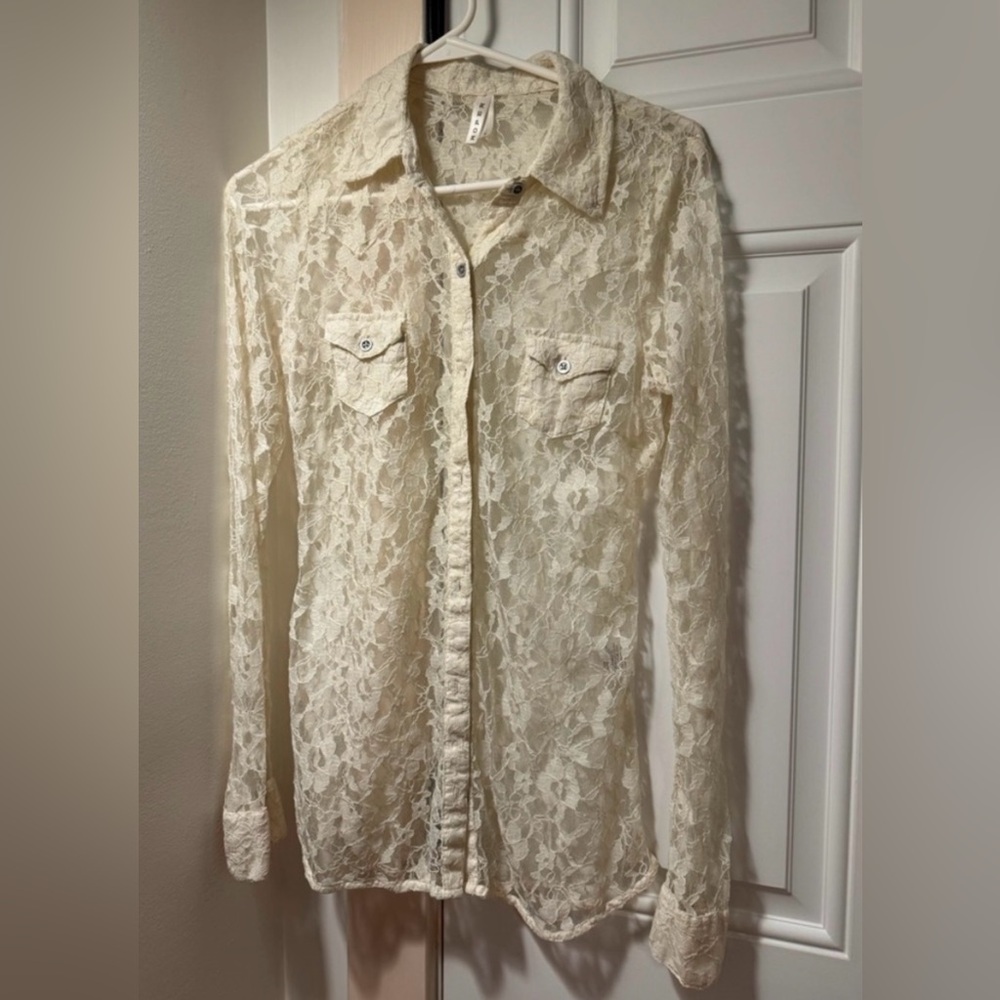 Lace Button-Up Shirt by Roper